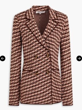 Diane Von Furstenberg Brown and Cream Geometric Double-Breasted Blazer